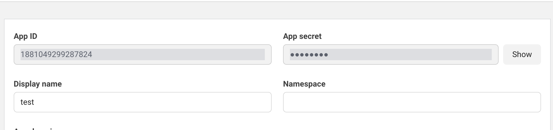 App ID and Secret